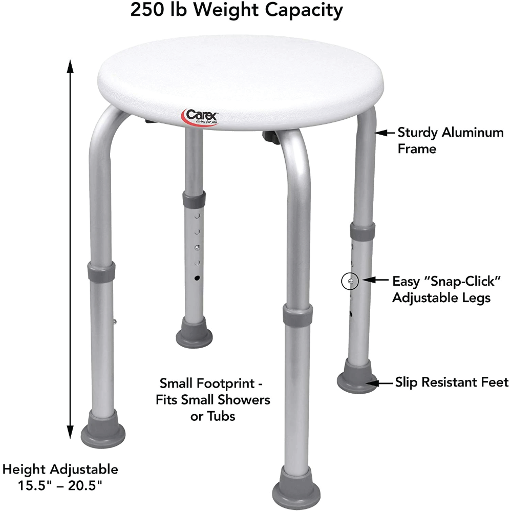 Carex Compact Adjustable Round Shower Stool