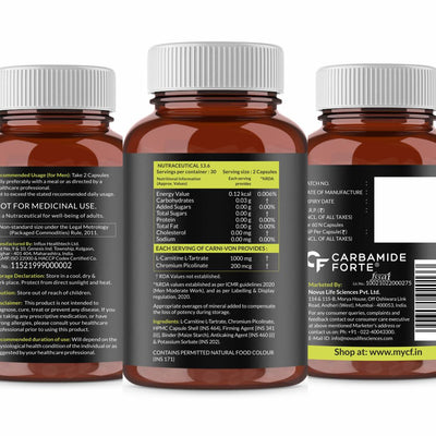 CF Carbamide Forte L Carnitine Supplement 1000mg Capsules for Men & Women | Pre Workout Supplement -Veg Capsules 60 Count