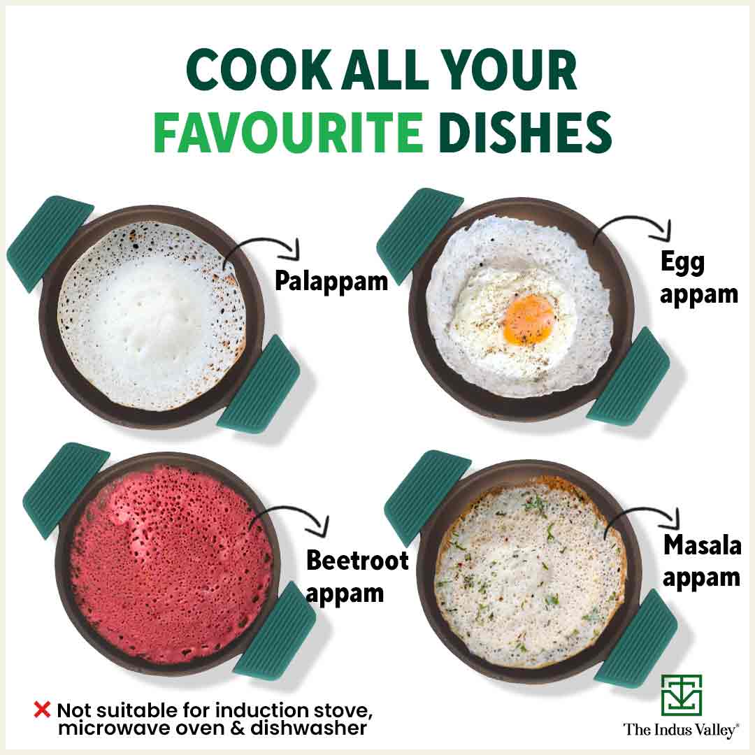 CASTrong Super Smooth Cast Iron Appam Pan/Appachetty, Silicon Handle,Pre-seasoned, Nonstick, 100% Pure, Toxin-free, 22cm, 1.9kg