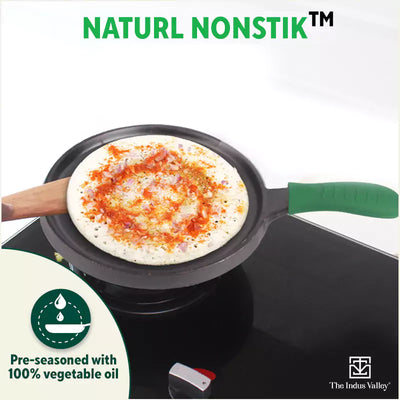CASTrong Cast Iron Tawa, Silicon Handle,Pre-seasoned, Nonstick, 100% Pure, Toxin-free, Induction, 25.5cm, 2.2kg