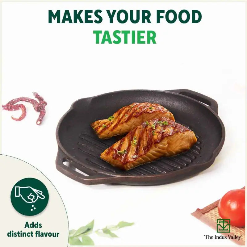CASTrong Cast Iron Grill Pan, Round,Pre-seasoned, 100% Pure, Toxin-free, Induction, 27cm, 2.1kg