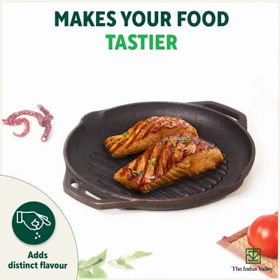 CASTrong Cast Iron Grill Pan, Round,Pre-seasoned, 100% Pure, Toxin-free, Induction, 27cm, 2.1kg