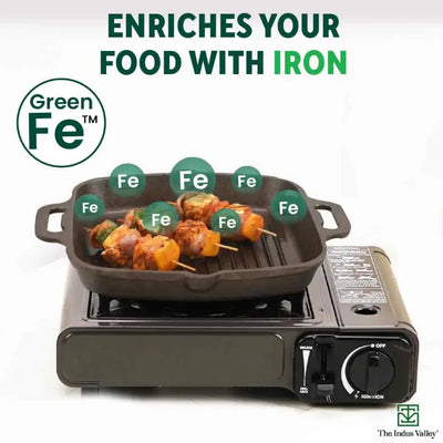 CASTrong Cast Iron Grill Pan, 2 Handles, Pre-seasoned, 100% Pure, Toxin-free, Induction, 33.6cm ,3.4 kg