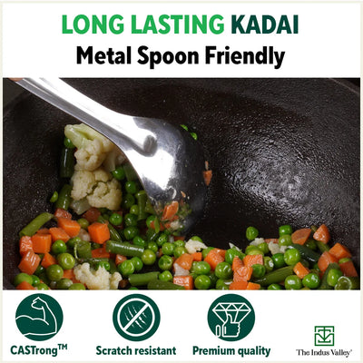 CASTrong Cast Iron Kadai, Pre-seasoned, Nonstick, 100% Pure, Toxin-free, 20.3cm, 1.4L, 1.5kg