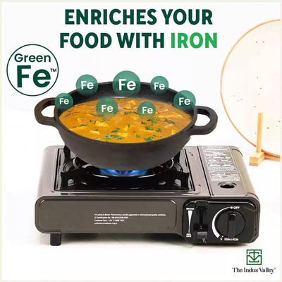 Cast Iron Kadai, Seasoned, Nonstick, 100% Pure, Toxin-free, Induction, 25.4 cm, 2.3 L, 2.5kg