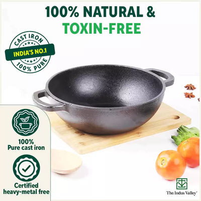 CASTrong Cast Iron Kadai,Pre-seasoned, Nonstick, 100% Pure, Toxin-free, Induction, 25.4cm,2.3L, 2.51kg