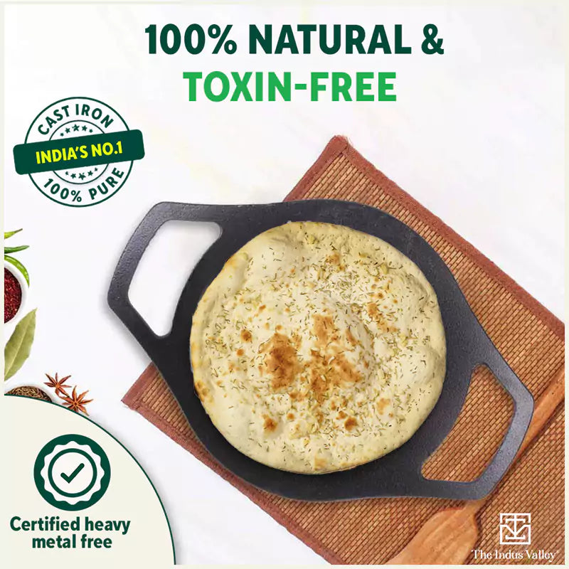 CASTrong Cast Iron Tawa,Pre-seasoned, Nonstick, 100% Pure, Toxin-free, Induction, 23.8cm, 1.4kg