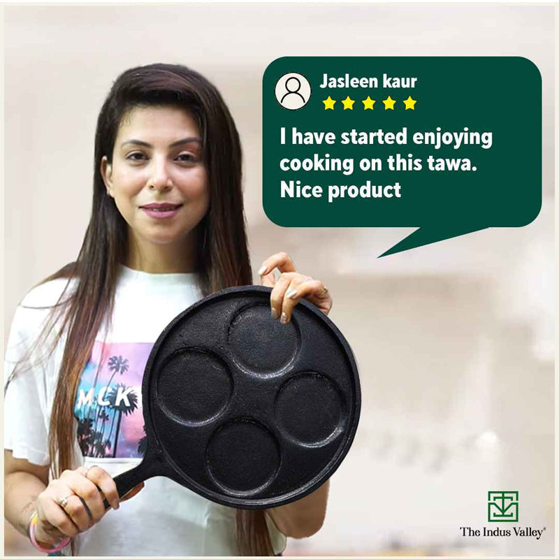 CASTrong Cast Iron Uttapam/ Set Dosa Tawa, 4 Pit,Pre-seasoned, 100% Pure, Toxin-free, Induction, 27.5cm