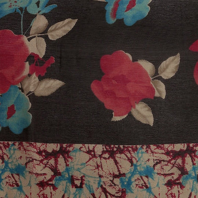 Black & Red Floral Printed Saree