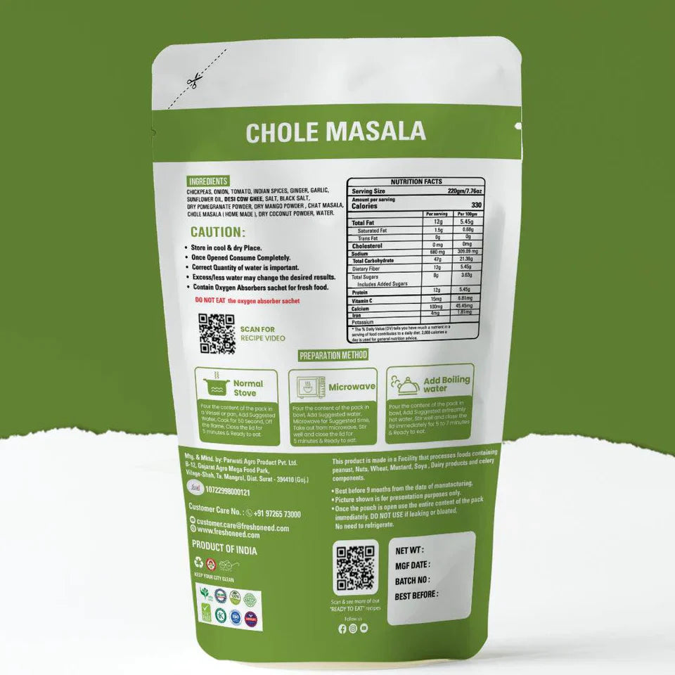 Fresh O Need Chole Masala - Ready To Eat 220 gms