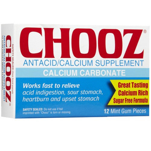 Chooz Antacid Relief Chewing Gum, Mint, 12/Box
