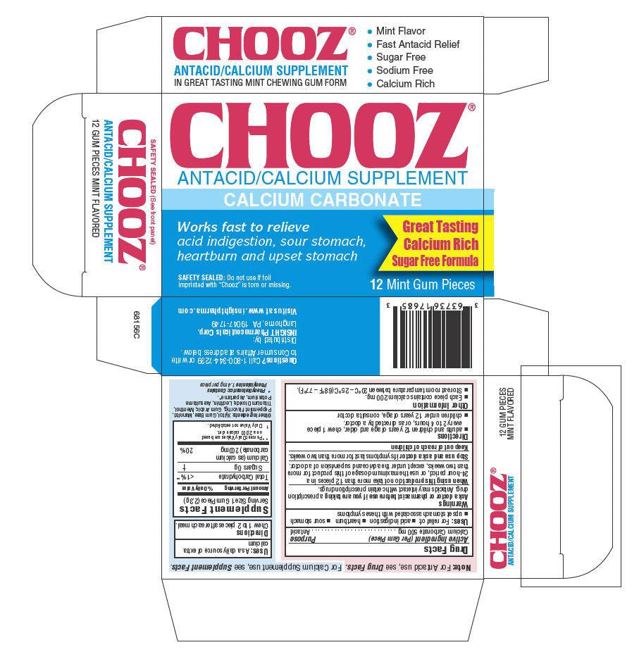 Chooz Antacid Relief Chewing Gum, Mint, 12/Box
