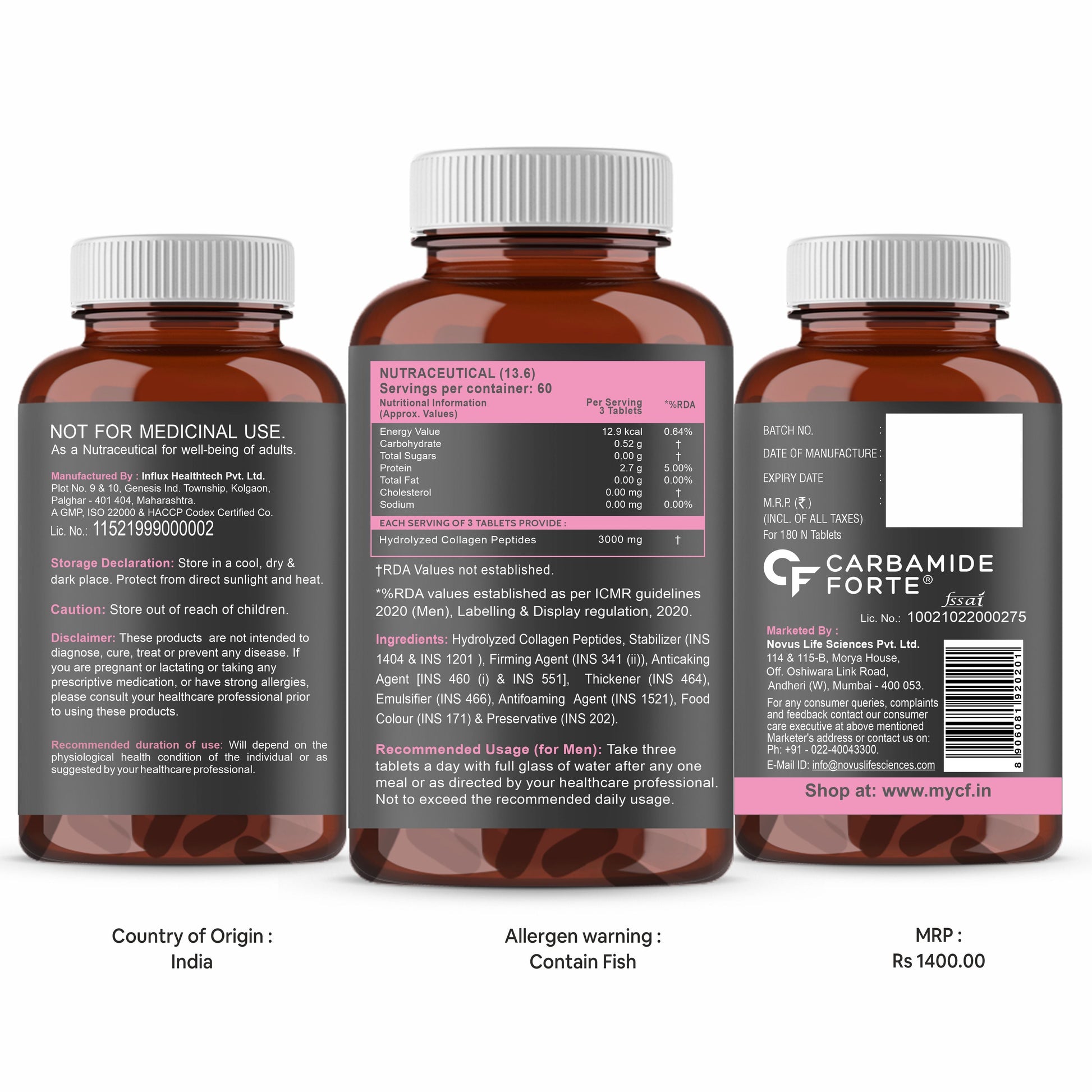 Carbamide Forte Collagen Supplements for Women & Men | Hydrolyzed Collagen Tablets with Type 1 & 3 Collagen Powder | Collagen Supplements for Skin & Hair with Hydrolyzed Collagen Peptides | Collagen Tablets for Women & Men - 180 Tablets