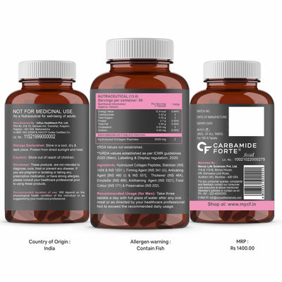 Carbamide Forte Collagen Supplements for Women & Men | Hydrolyzed Collagen Tablets with Type 1 & 3 Collagen Powder | Collagen Supplements for Skin & Hair with Hydrolyzed Collagen Peptides | Collagen Tablets for Women & Men - 180 Tablets
