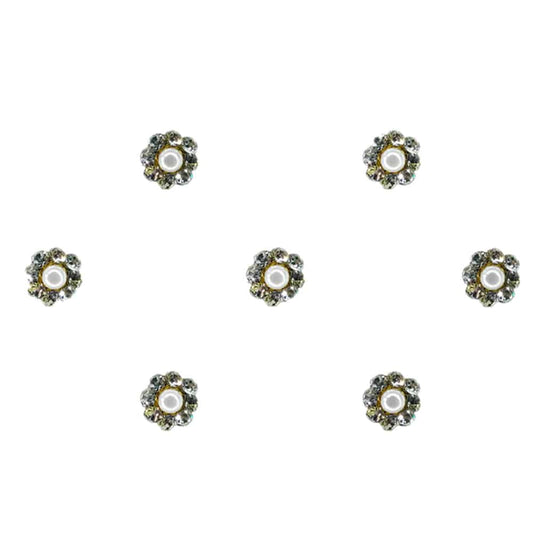 Comet Busters Silver Round Pearl Bindi With Silver Stone Border (BIN606)