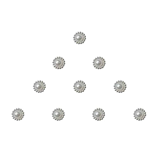 Comet Busters Small Pearl Bindis With Silver Border (4 mm) (BIN481)