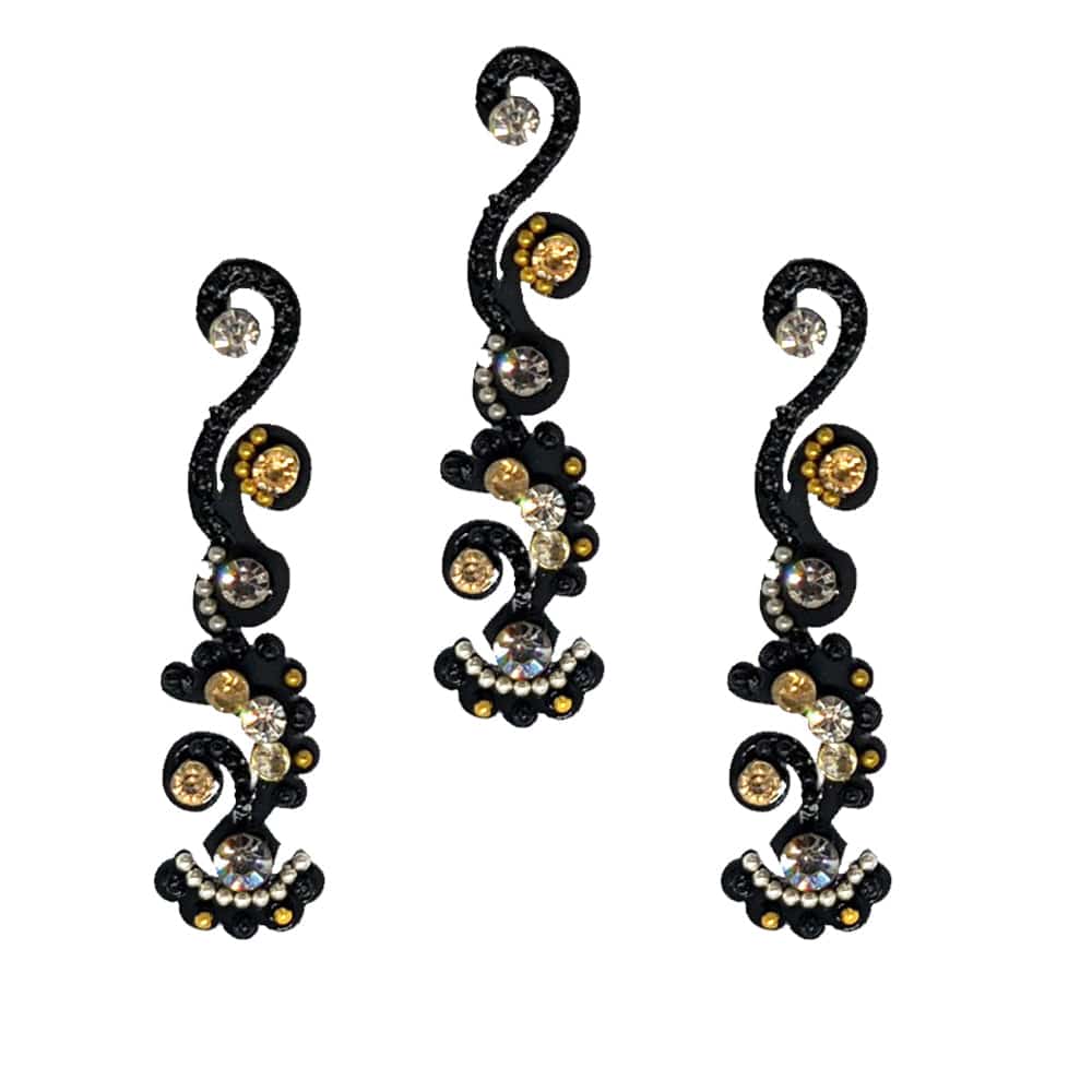 Comet Busters Traditional Black Long Bindi with Stones (BIN1767)