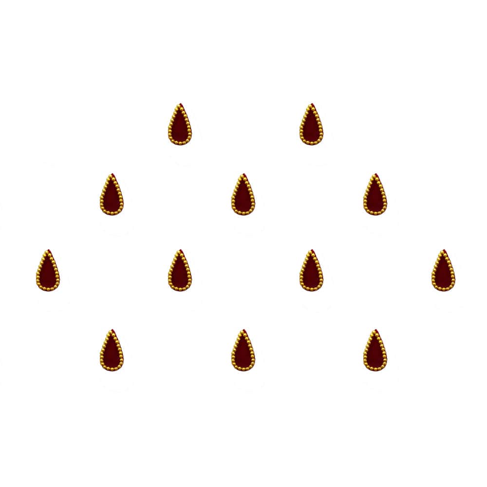 Comet Busters Traditional Maroon Tear Drop Bindis With Golden Border (7 mm) (BIN1158)