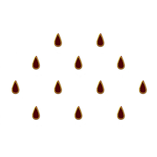Comet Busters Traditional Maroon Tear Drop Bindis With Golden Border (7 mm) (BIN1158)