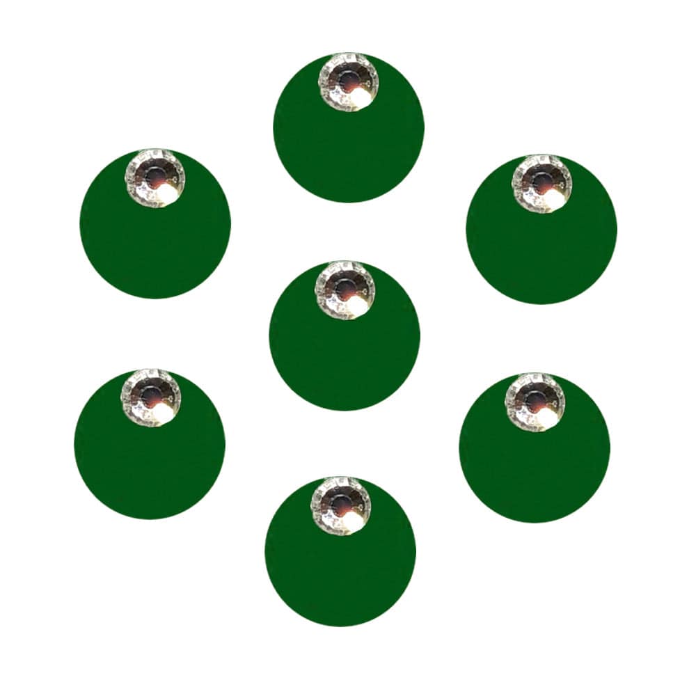 Comet Busters Velvet Dark Green Round Bindi With Diamond Dot (9mm) (BIN1754)