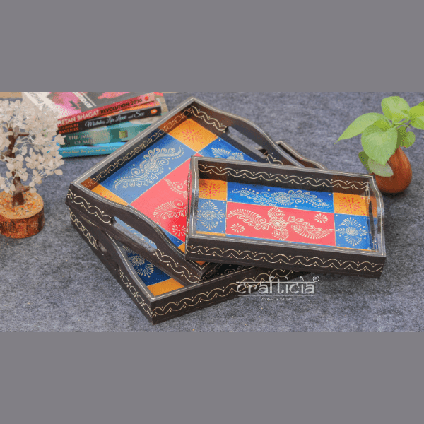 Wooden Serving Tray Set of 3