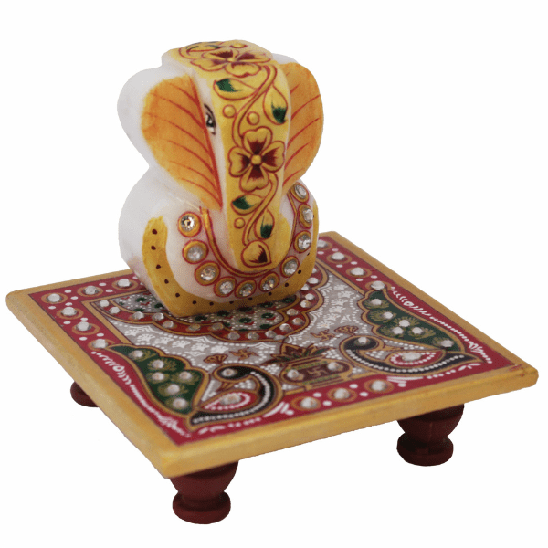 Crafticia Marble Ganesha Idol On Chowki Showpiece