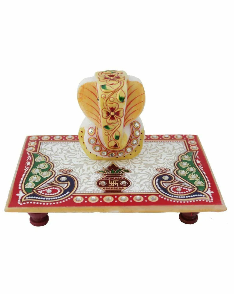 Crafticia Marble - Chowki With Ganesha  dIol
