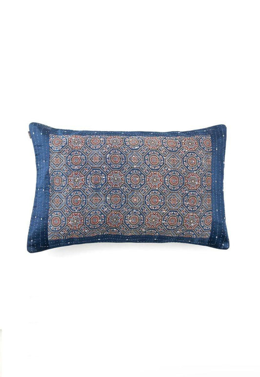 Blue Hand-Woven Mashru Pillow Cover