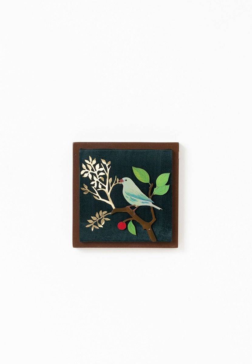 Bottle Green Canary Bird Wall Frame - Brass Cutout