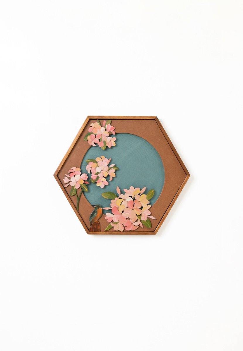 Kingfisher Bird & Flower Brass Cutting Wall Frame