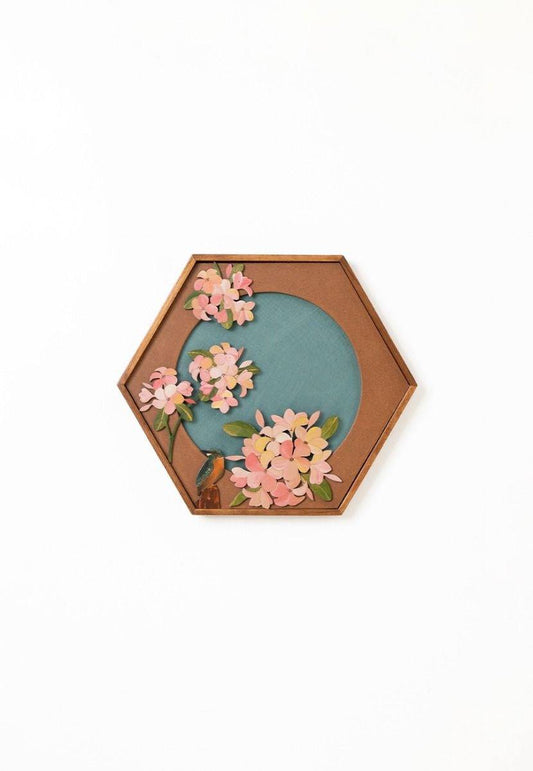 Kingfisher Bird & Flower Brass Cutting Wall Frame