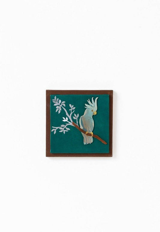Mashru Wall Frame with Hand-Painted Cockatoo Birds - Aluminum Cutout