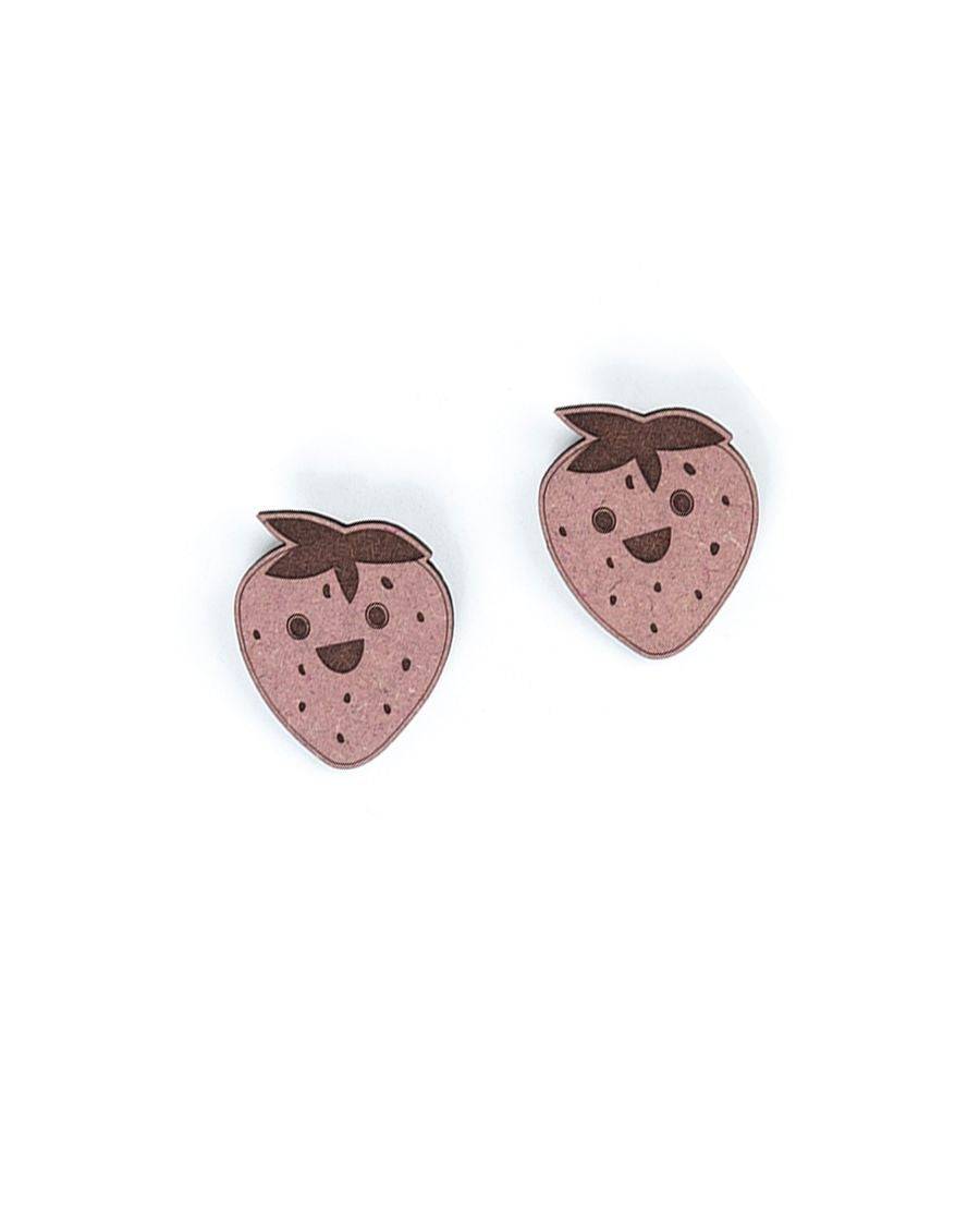 Natural MDF Strawberry Brooch (Set of 2)