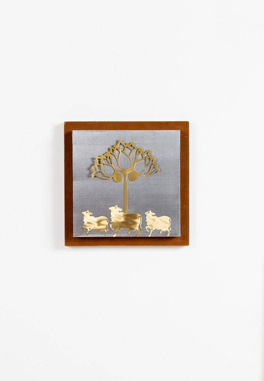 Wall Frame with Cow and Lotus Composition