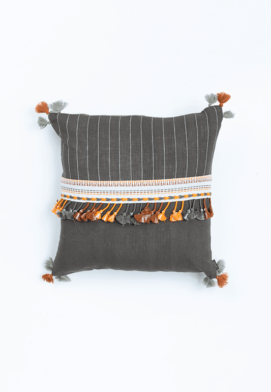 Gray Handwoven Cotton Cushion Cover with Bhujodi Weave