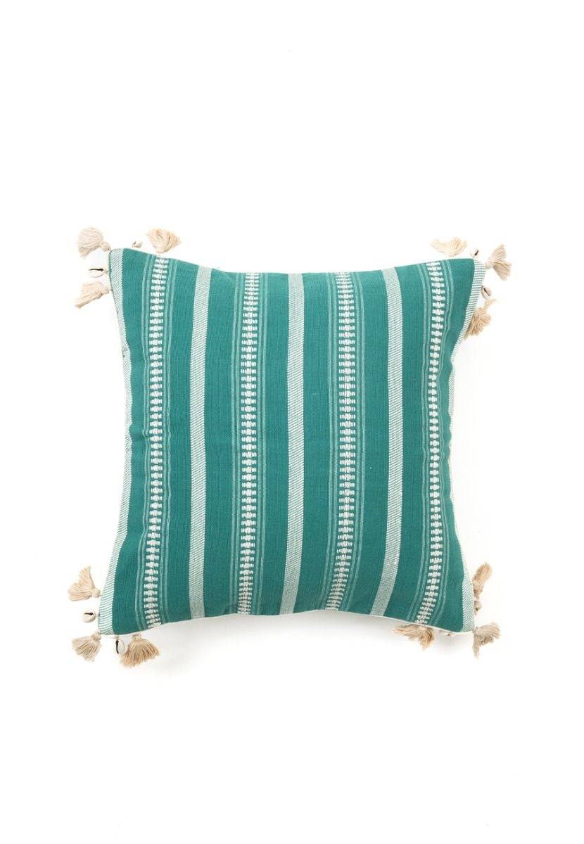 Green Hand-Woven Cotton Cushion Cover with Bhujodi Weave