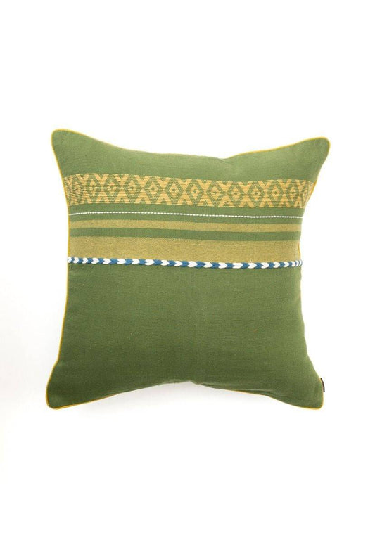 Hand-Woven Olive Green Cotton Cushion Cover