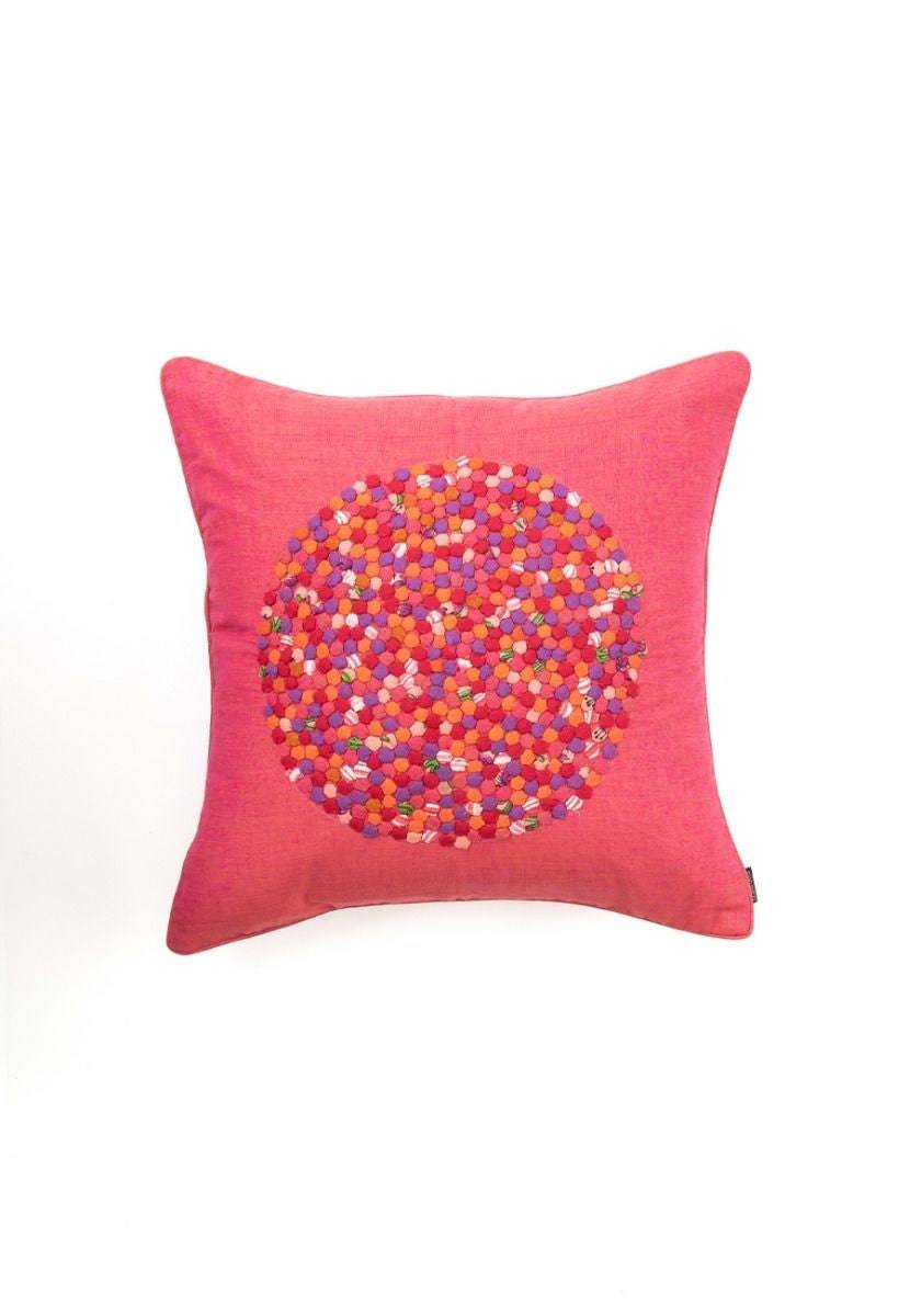 Hand-Woven Pink Cotton Cushion Cover