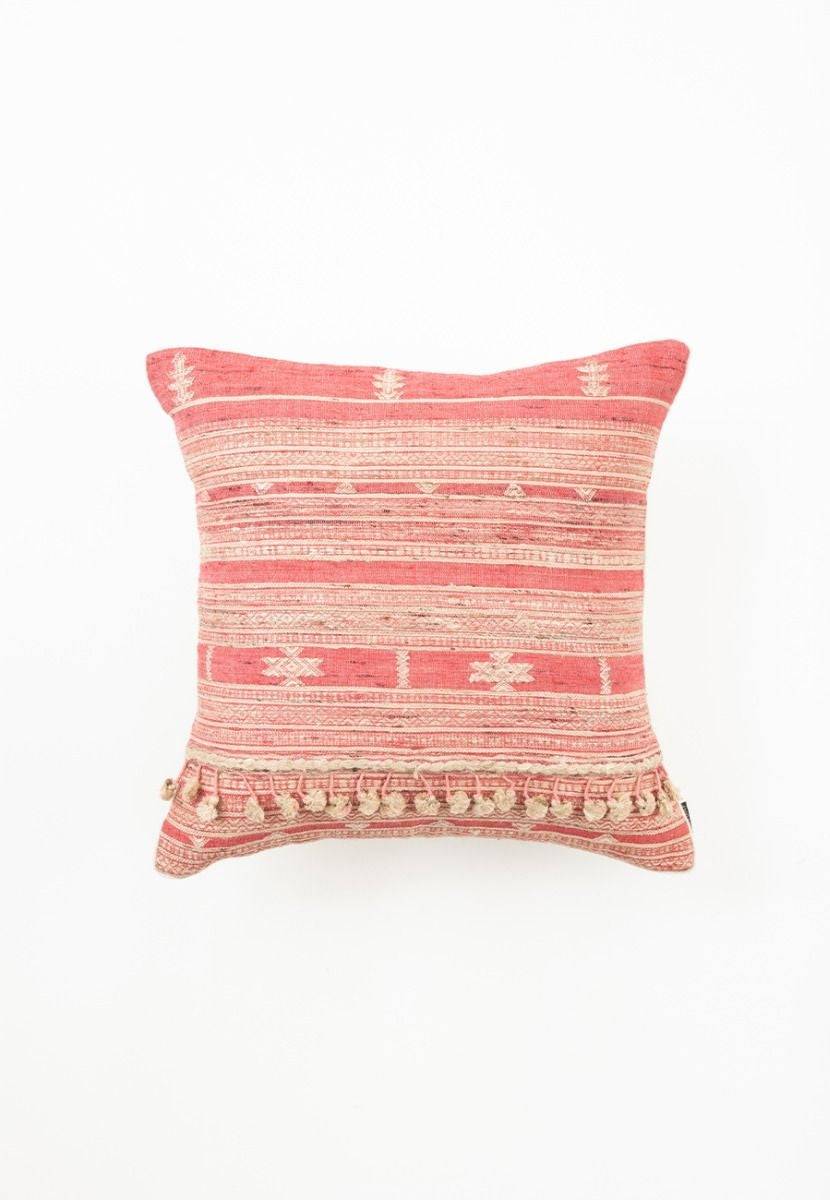 Pink Hand-Woven Cotton Cushion Cover