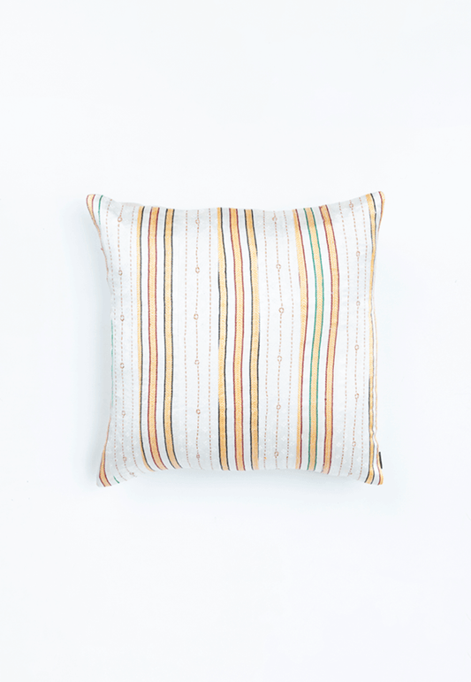 White Handwoven Mashru Cushion Cover