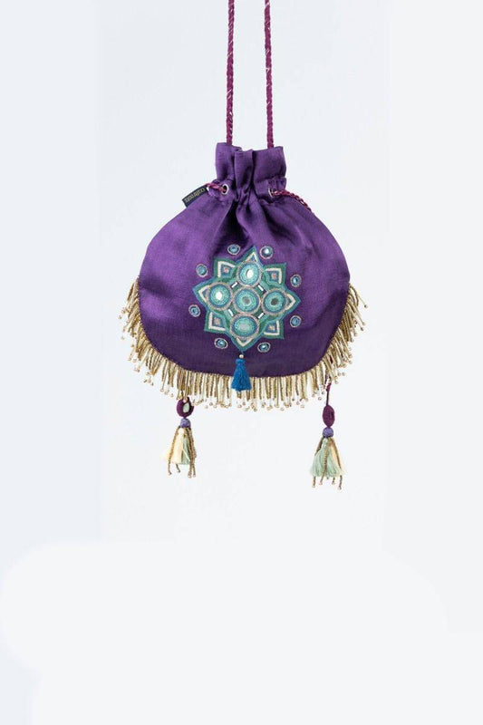 Purple Hand Embroidered Potli Bag