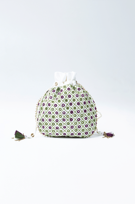 White Hand Embroidered Potli Bag