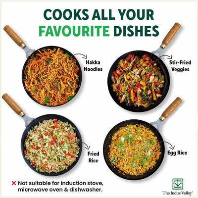100% Pure Iron Wok with Wooden Handle, Toxin-free Sheet Iron, Pre-seasoned, 2.2/4.2L, 1/1.5kg