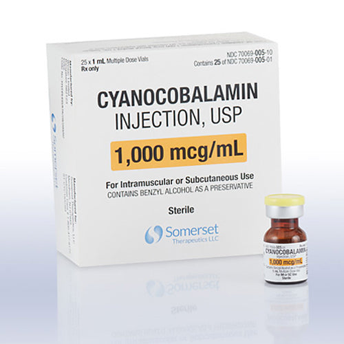 Vitamin B12 for Injection Cyanocobalamin 1,000 mcg, 25/Box  (Rx)