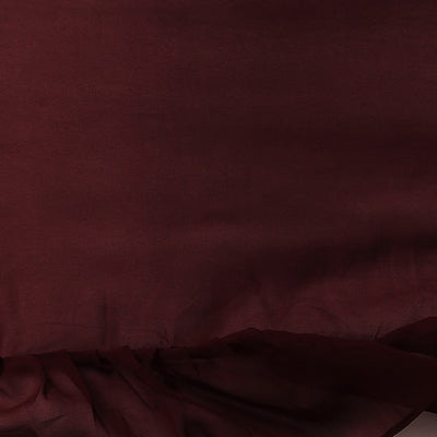Burgundy Solid Poly Georgette Ruffled Saree