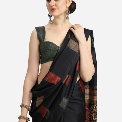 Black & Green Ethnic Motifs Fusion Saree