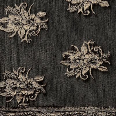 Black Floral Linen Blend Banarasi Saree
