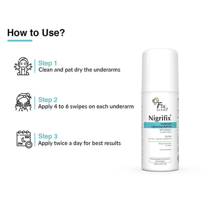 Fixderma Nigrifix Underarm Lightening Roll on with 6% AHA, Lactic Acid & 1% Mandelic Acid, Brightens Skin & Exfoliates Underarm