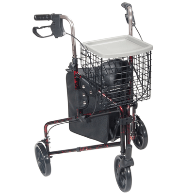 Deluxe Three Wheel Aluminum Rollator with Basket