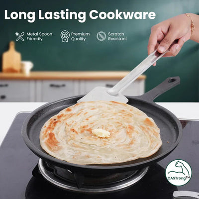 CASTrong Cast Iron Cookware Set: Tawa + Fry Pan + Wok Kadai, Kitchen set for Home, Pre-seasoned,100% Pure Cast Iron Cookware,Toxin-free Pots and Pans, Free Tadka Pan